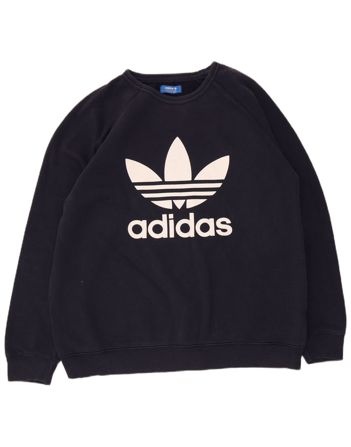 Felpa grafica da uomo Adidas Maglione grande in cotone blu navy
