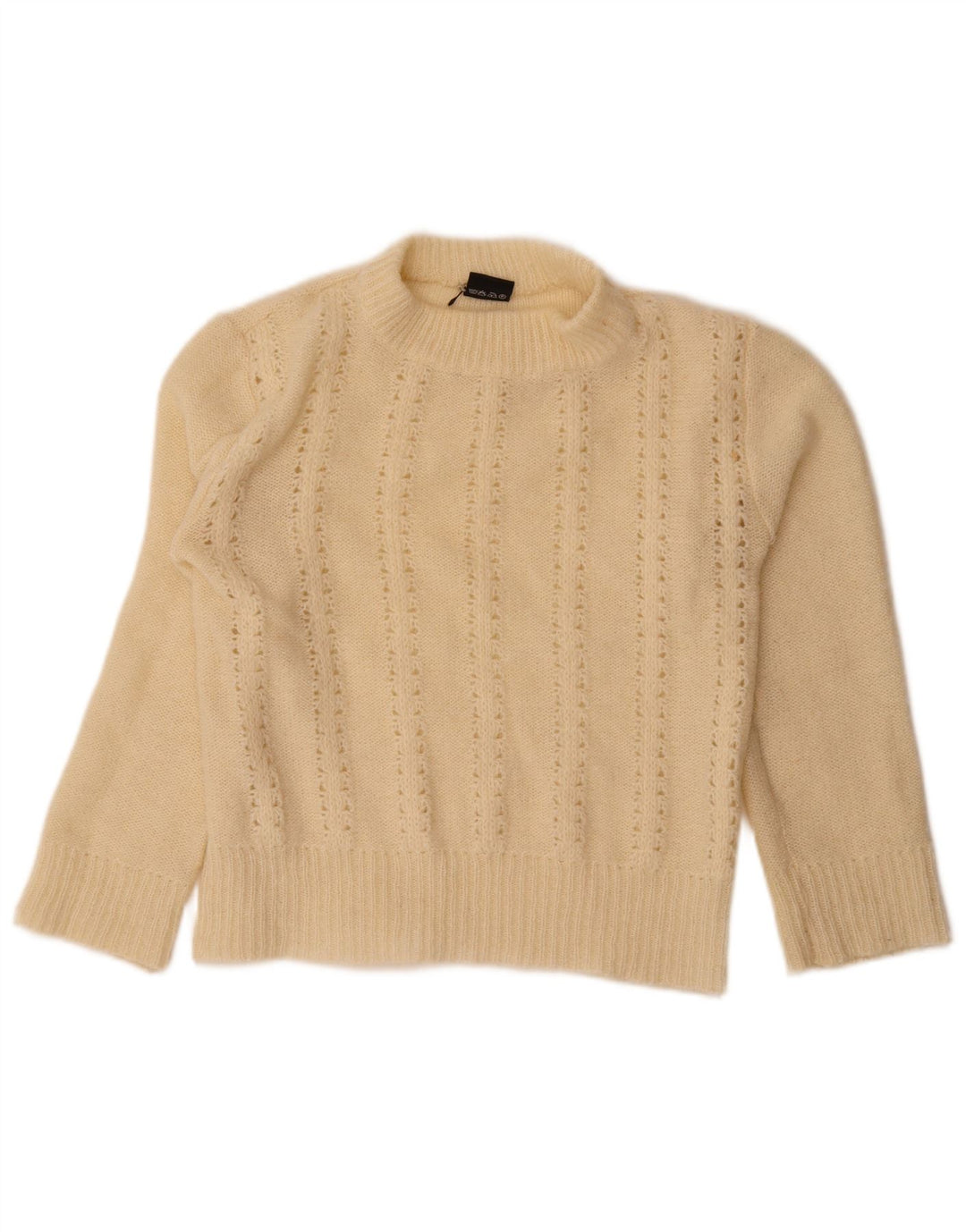 Maglione maglione vintage da donna con collo dolcevita UK 14 medio bianco sporco
