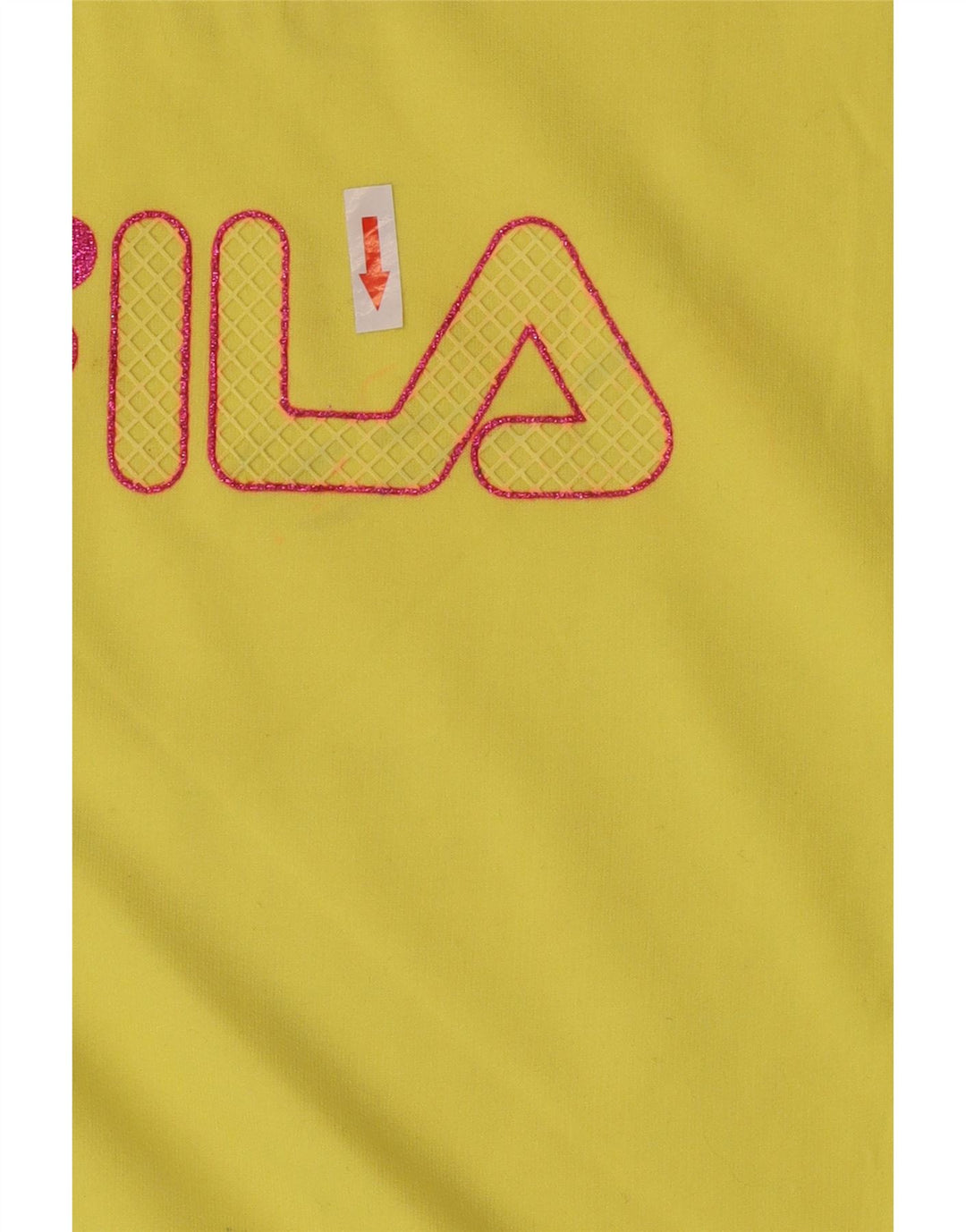 Top corto grafico da donna Fila manica lunga UK 14 cotone giallo medio