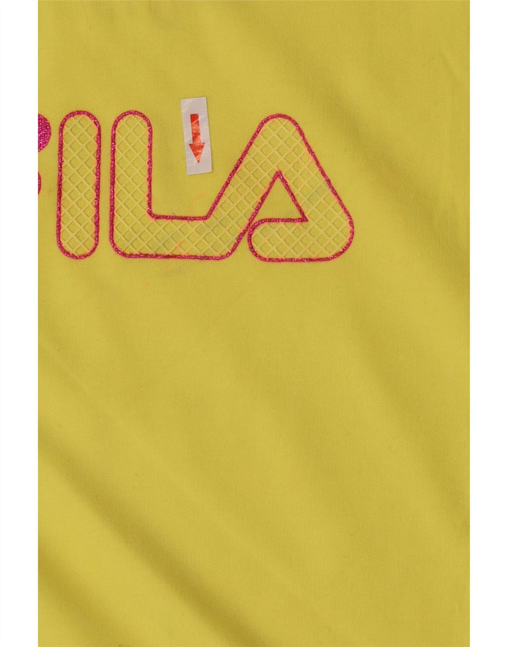 Top corto grafico da donna Fila manica lunga UK 14 cotone giallo medio