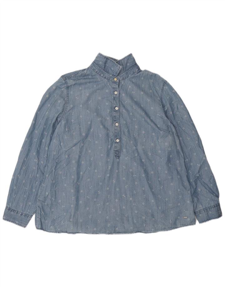 TOMMY HILFIGER Womens Abstract Pattern Denim Pullover Shirt UK 18 XL Blue