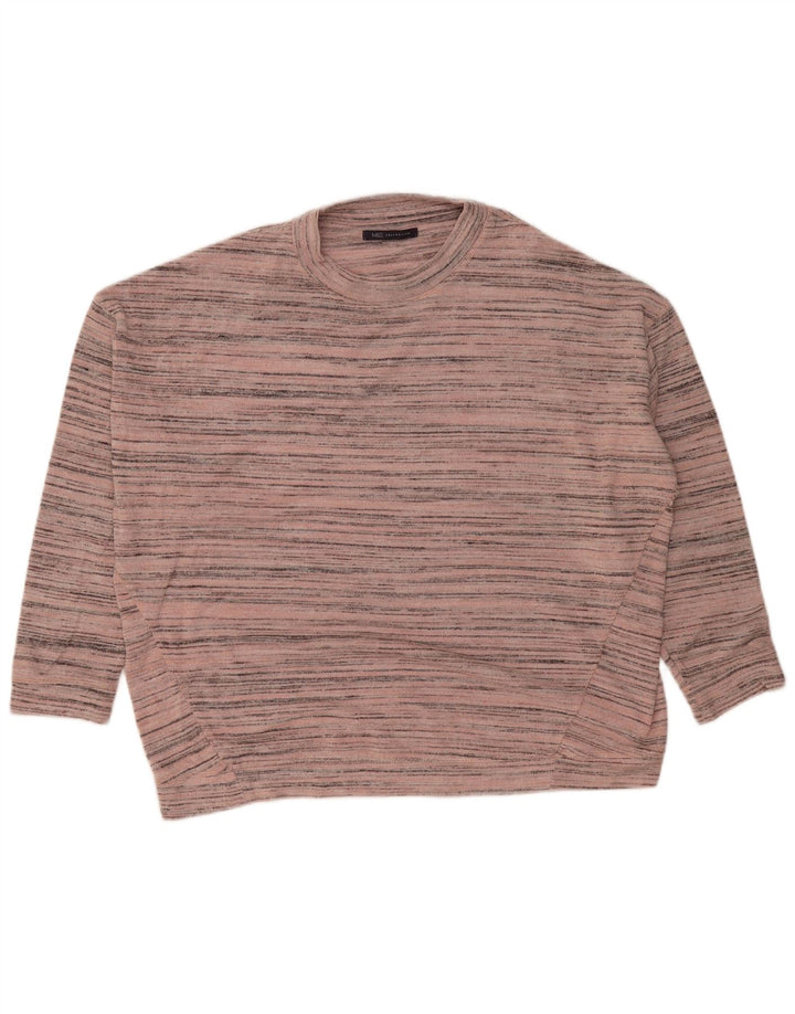 Maglione maglione girocollo da donna Marks & Spencer UK 12 a righe rosa medio