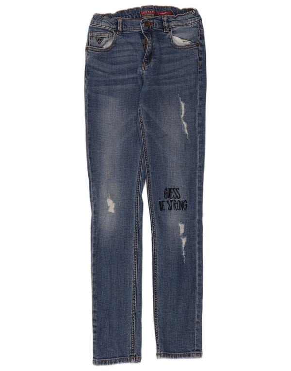 Jeans skinny invecchiati Guess per ragazze 11-12 anni W26 L30 blu designer