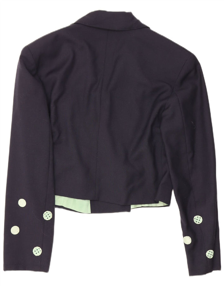 Giacca blazer corta da donna vintage IT 42 medio blu navy a pois