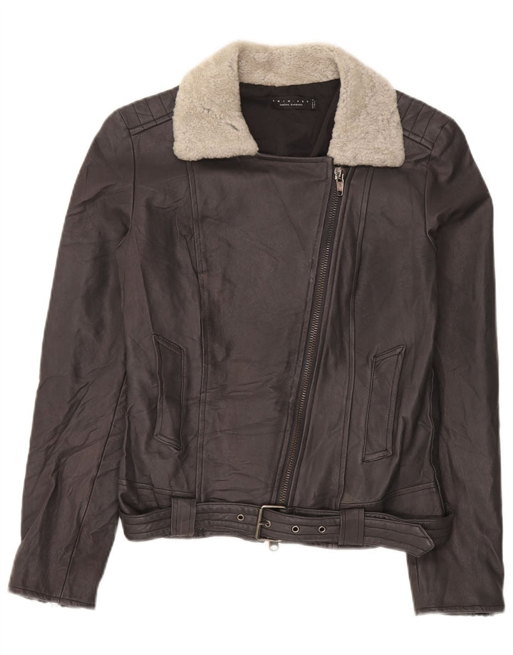 Simona Barbieri Giacca da motociclista in pelle Twin-Set da donna UK 10 Small Nera