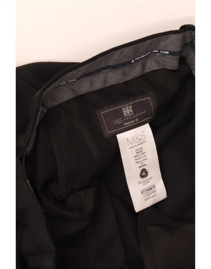 Pantaloni da abito dritti da uomo Marks & Spencer vestibilità regolare W34 L31 lana nera