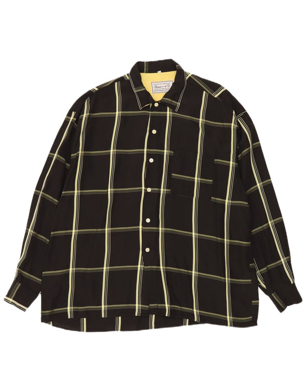 Camicia vintage da uomo in viscosa a quadri neri grandi