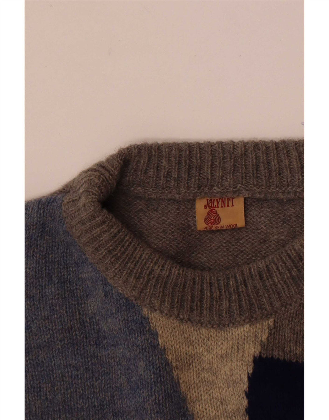 Maglione girocollo da uomo vintage in lana vergine color block grigio medio