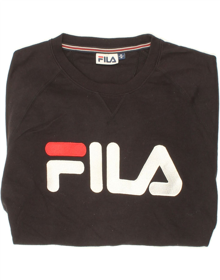 FILA Mens Graphic Sweatshirt Jumper Medium Black Cotton Vintage Fila and Second-Hand Fila from Messina Hembry 