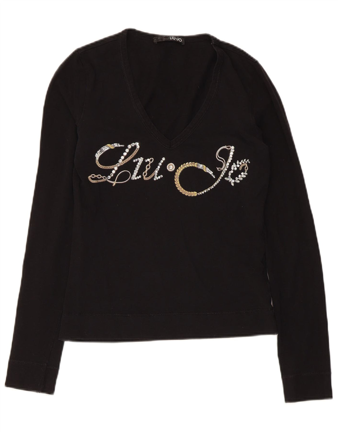 Liu Jo Top Grafico Donna Manica Lunga IT 42 Medio Nero Cotone