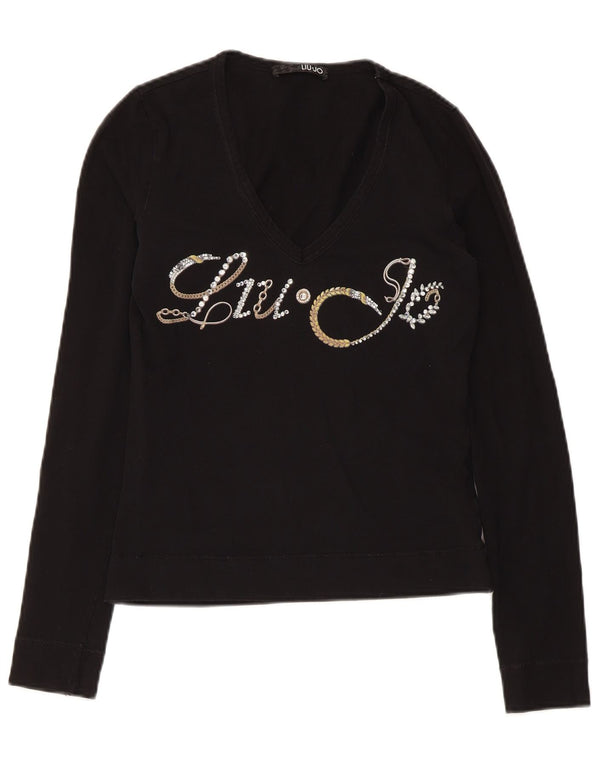 Liu Jo Top Grafico Donna Manica Lunga IT 42 Medio Nero Cotone