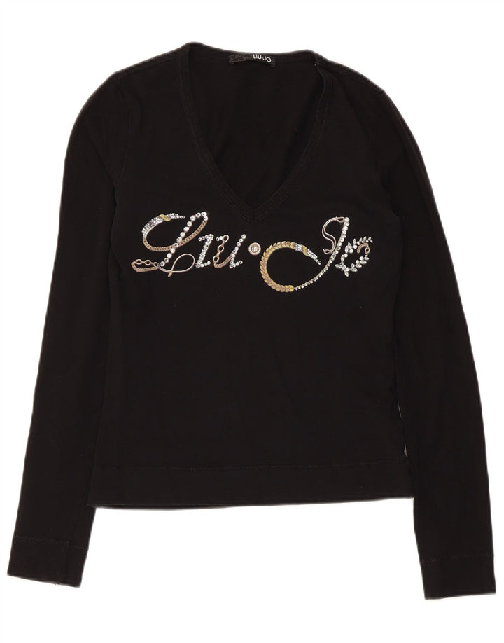 Liu Jo Top Grafico Donna Manica Lunga IT 42 Medio Nero Cotone