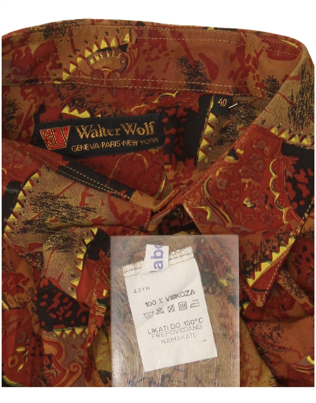 Camicia da uomo con motivo astratto Walter Wolf taglia 40 in viscosa marrone medio