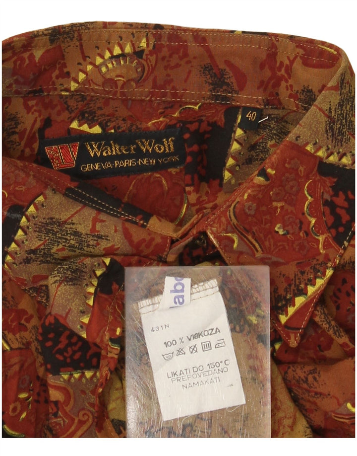 Camicia da uomo con motivo astratto Walter Wolf taglia 40 in viscosa marrone medio