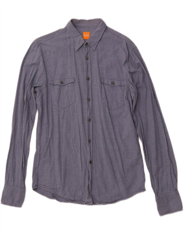 Camicia slim fit da uomo HUGO BOSS in cotone blu medio