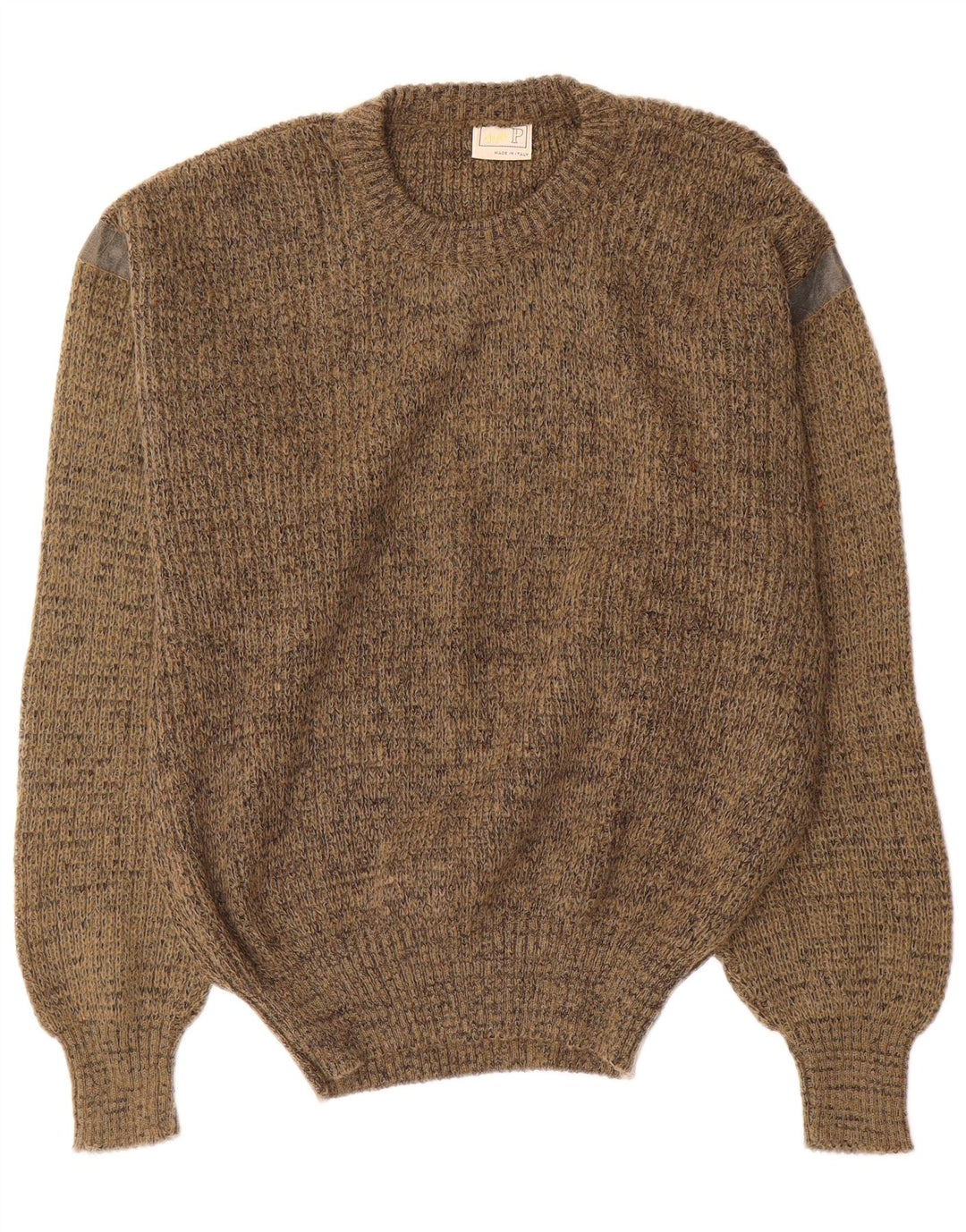 Maglione vintage da uomo girocollo, maglione medio color kaki