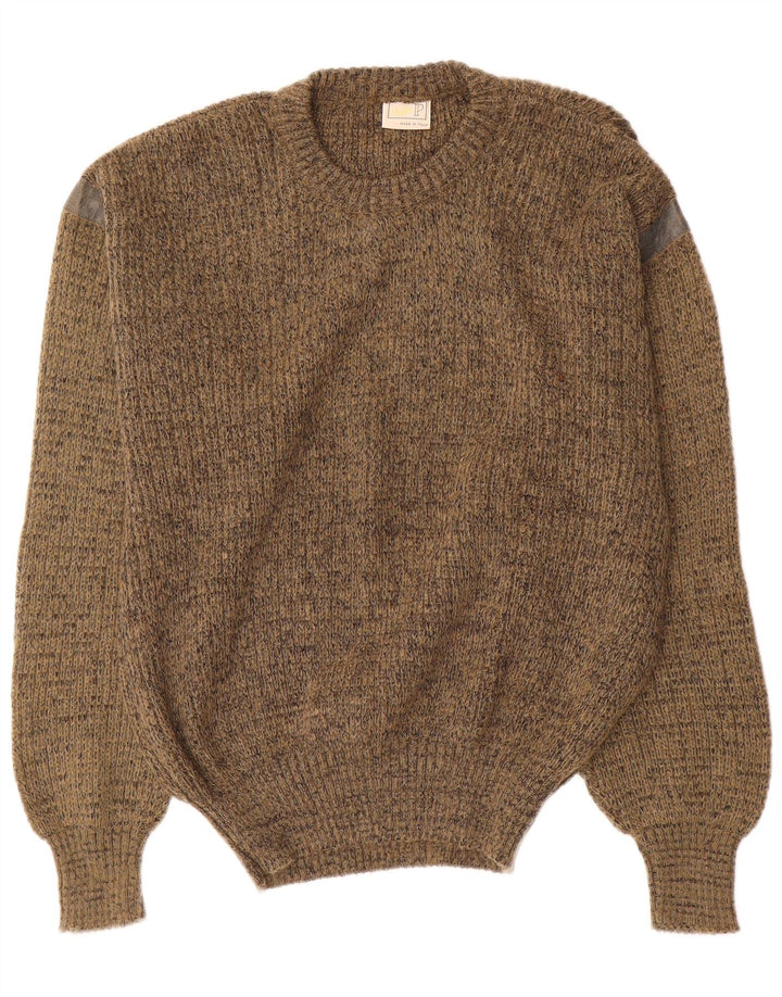 Maglione vintage da uomo girocollo, maglione medio color kaki