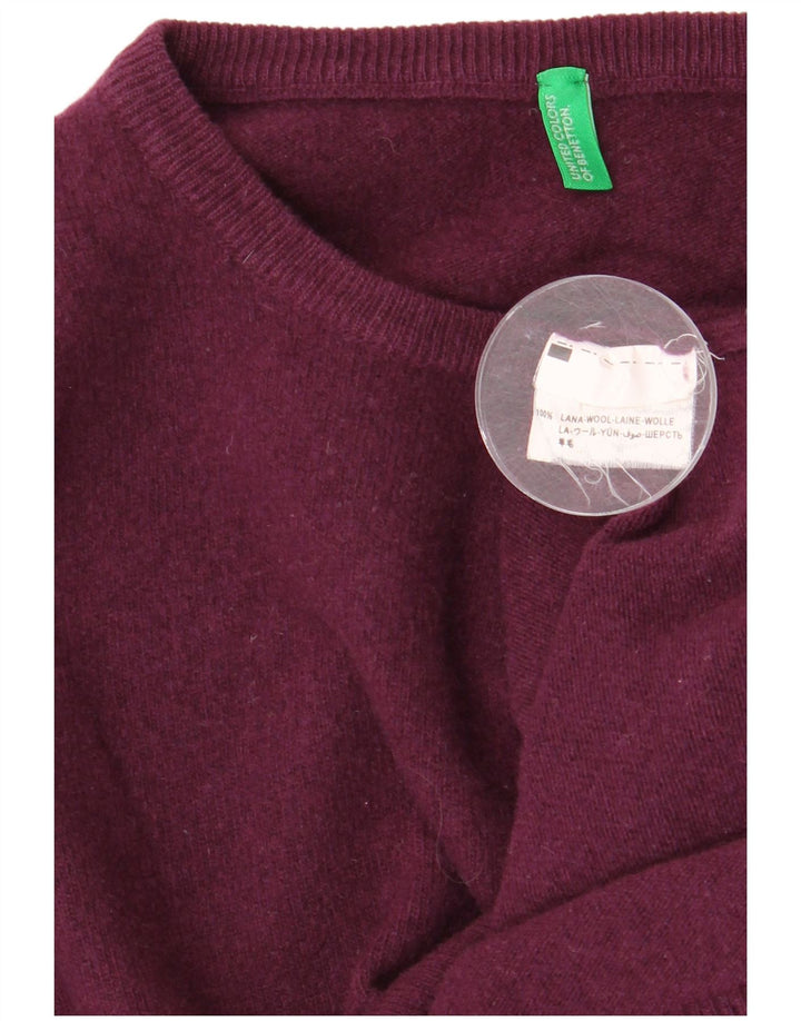 Maglione maglione girocollo da donna Benetton UK 14 Lana bordeaux medio