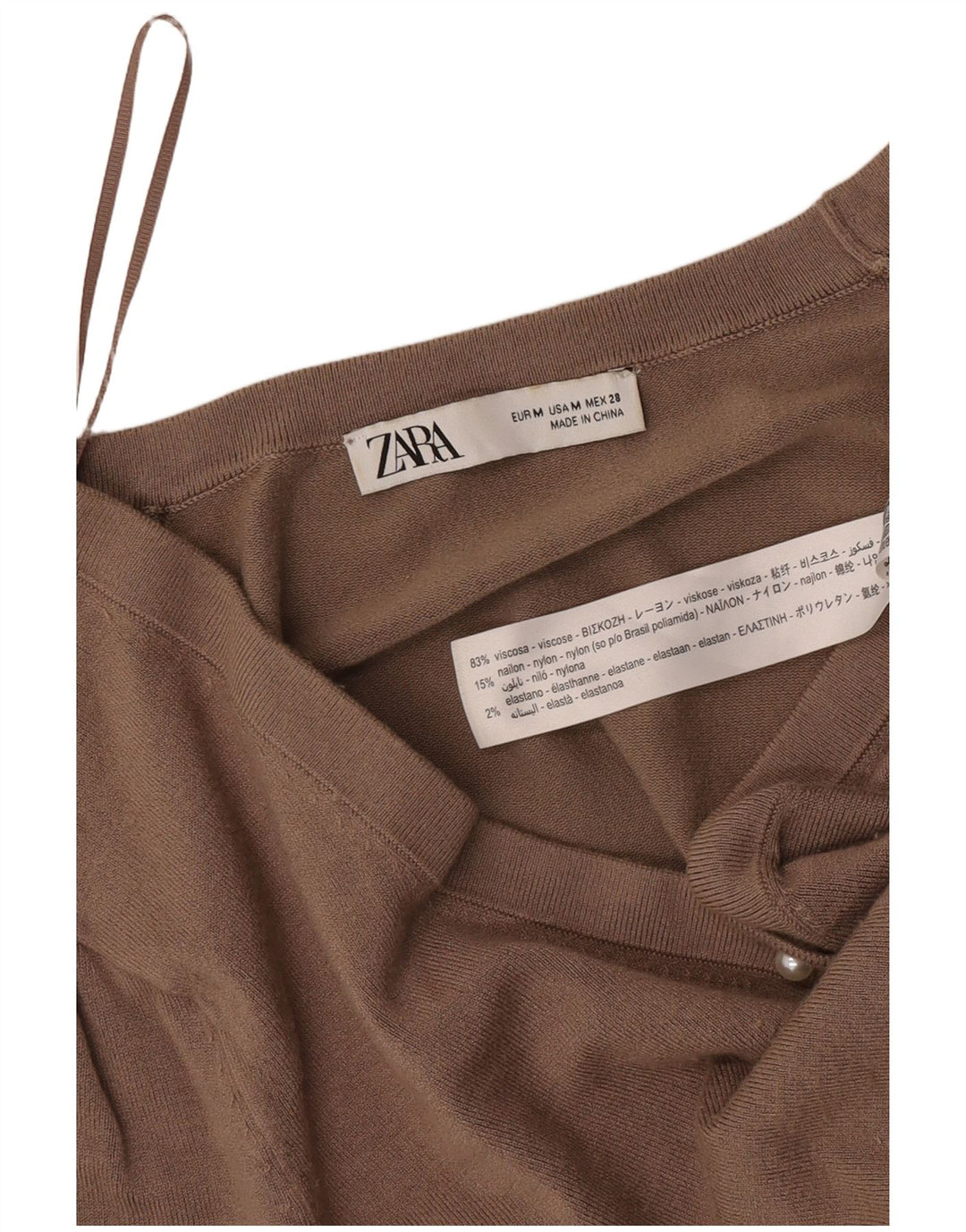 Maglione Zara da donna con scollo a V UK 12 Viscosa marrone medio