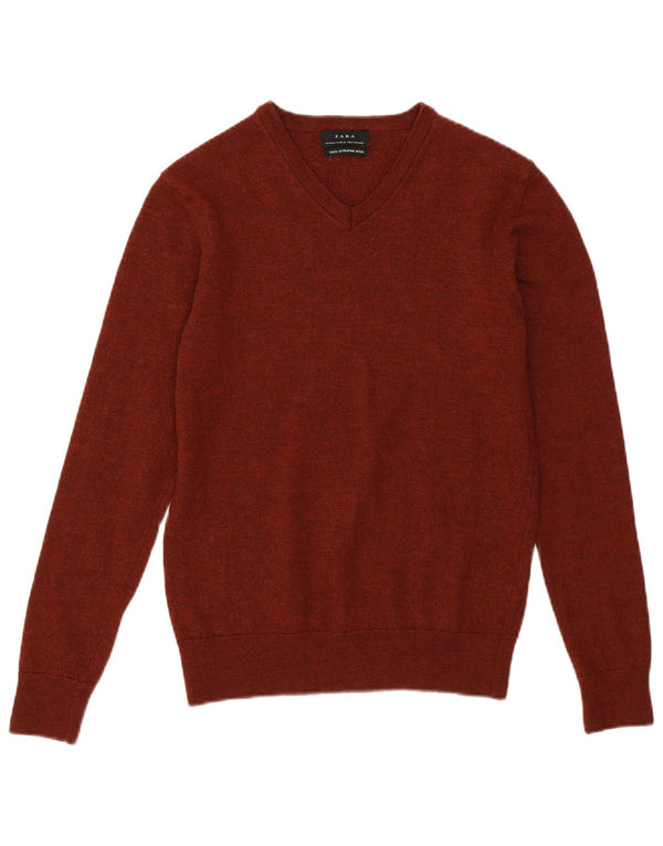 ZARA Maglione Corto da Donna con Scollo a V UK 12 Lana Marrone Medio