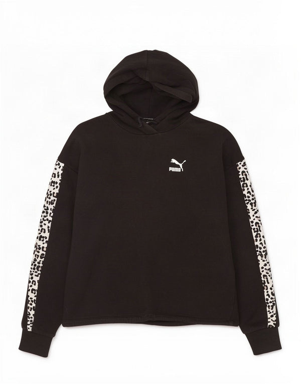 Felpa con cappuccio oversize da donna Puma UK 10 piccola stampa animalier nera