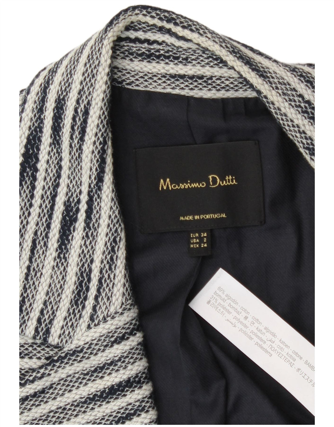 Giacca blazer da donna Massimo Dutti EU 34 2XS Cotone screziato blu navy