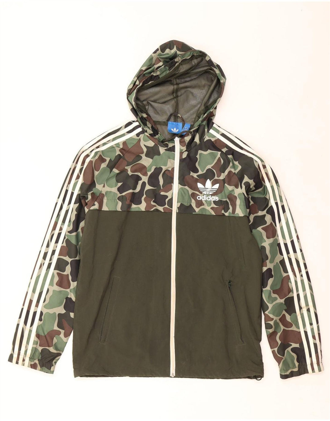 Giacca antipioggia da uomo ADIDAS con cappuccio UK 38 Medium Khaki Camouflage Poliammide