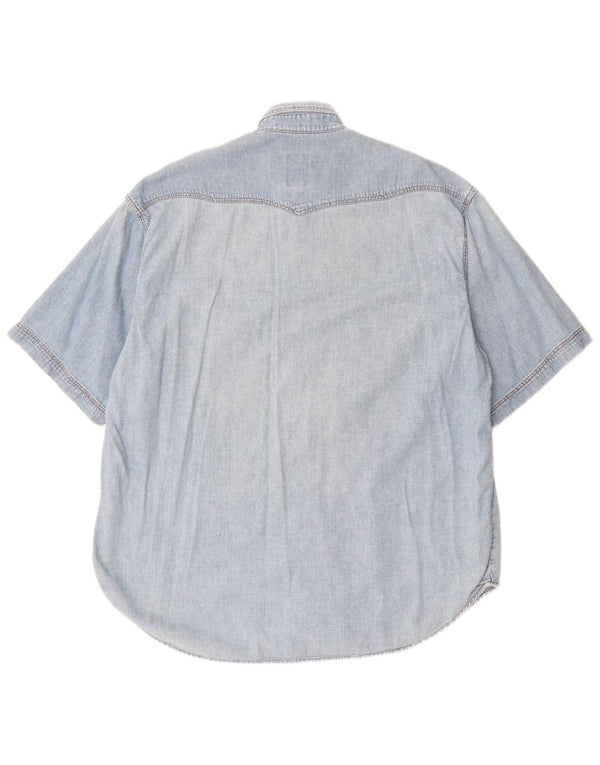 Camicia di jeans a maniche corte da uomo Rifle XL in cotone blu