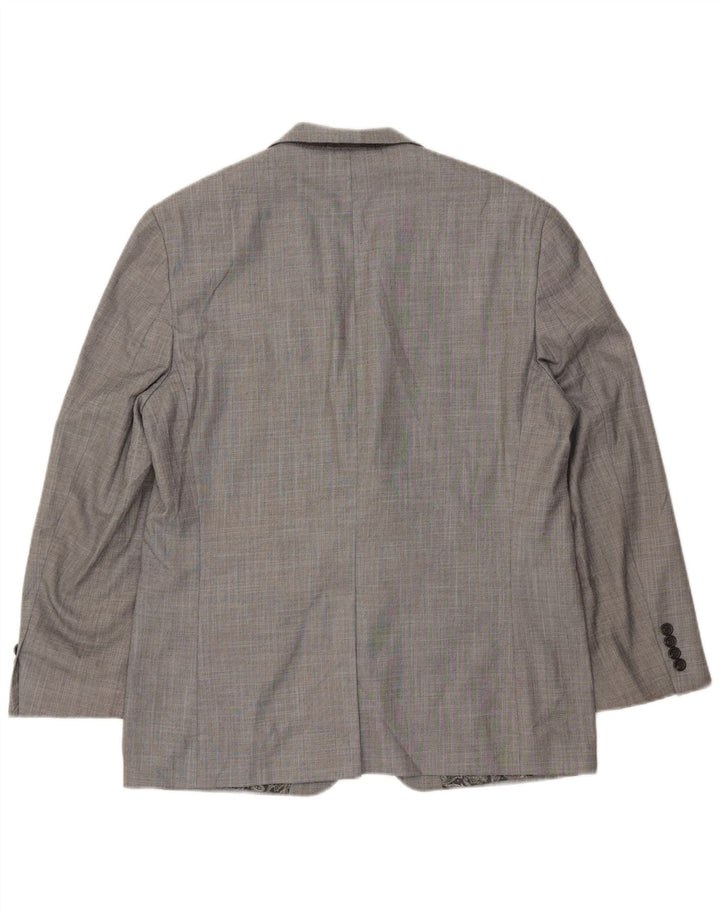 Giacca blazer da uomo a 2 bottoni Chaps UK 40 grande poliestere Chevron grigio