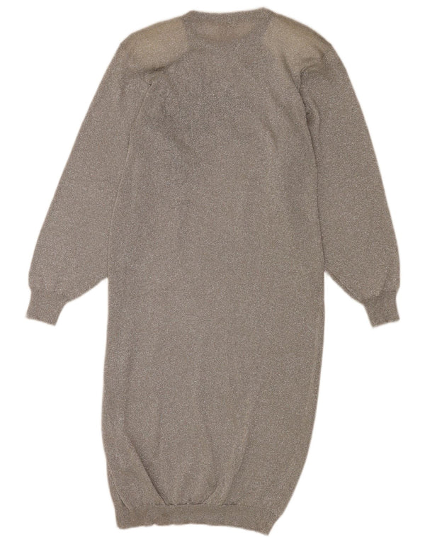 Abito maglione oversize da donna vintage UK 10 Piccolo cupro floreale argento