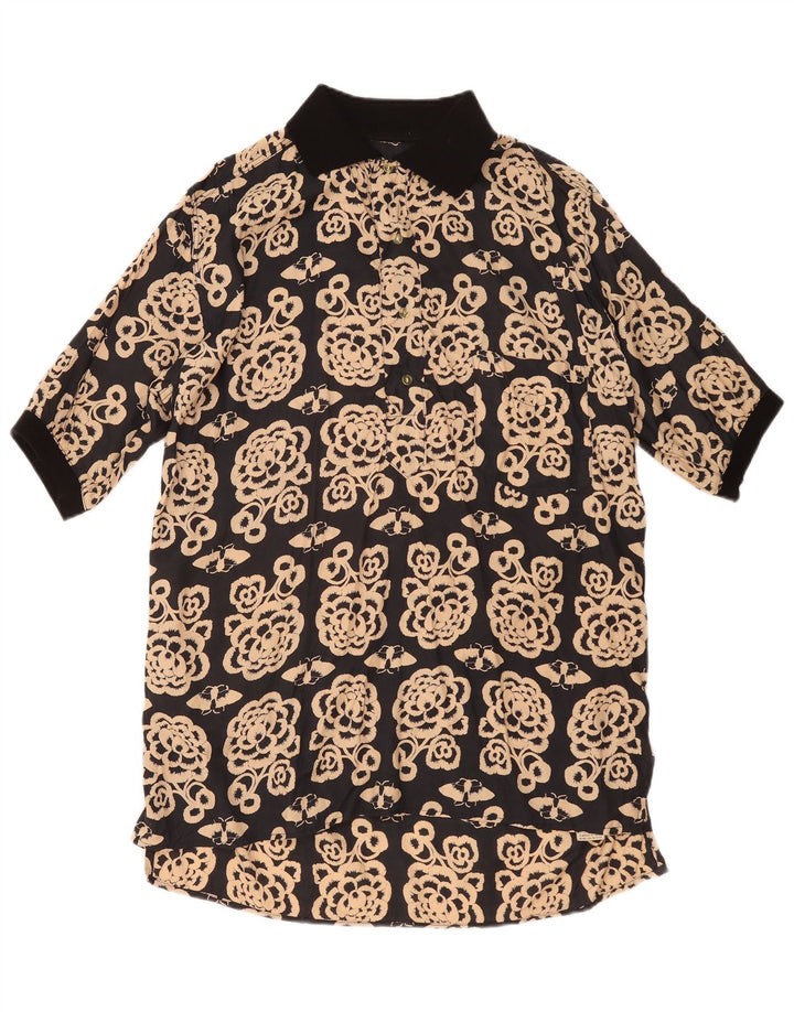 Camicia pullover vintage da uomo a maniche corte con motivo floreale nero medio