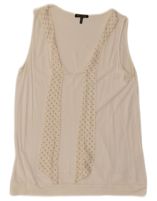 Massimo Dutti Camicetta senza maniche da donna Top UK 12 Medium White Pois