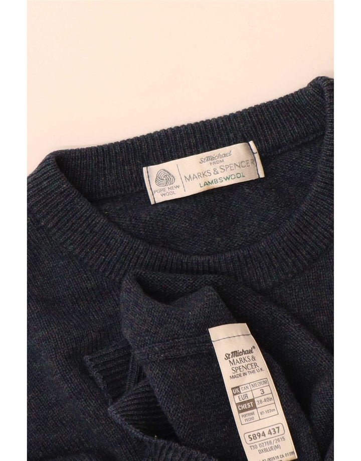 Maglione maglione girocollo da uomo Marks & Spencer blu medio in lana d'agnello