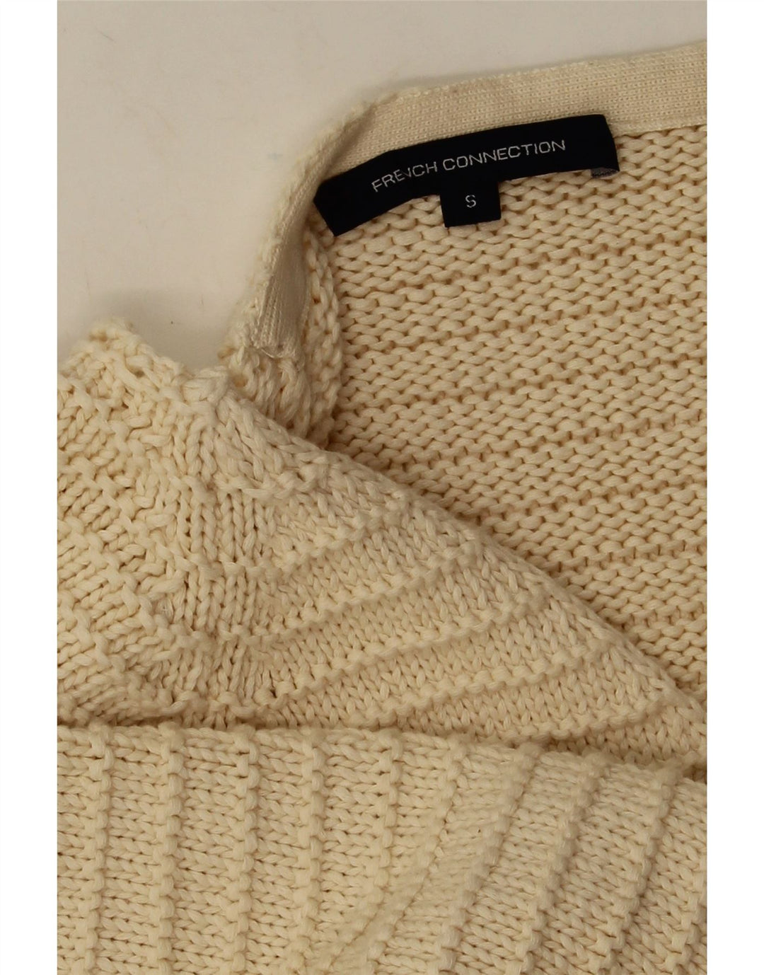 Maglione cardigan lungo da donna French Connection UK 10 piccolo bianco sporco