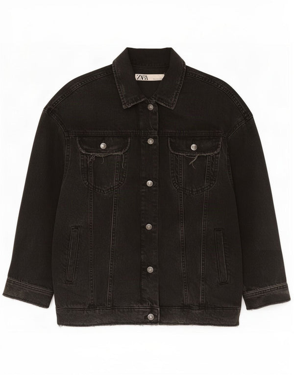 Giacca di jeans da donna Zara UK 16 grande cotone nero
