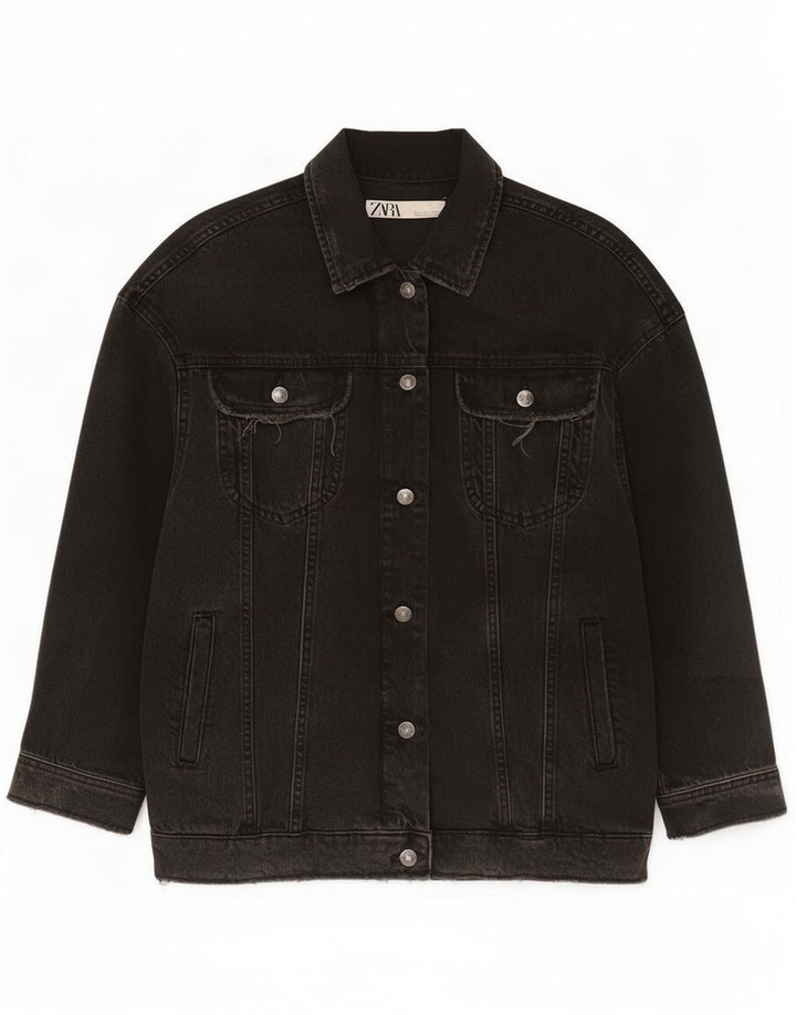 Giacca di jeans da donna Zara UK 16 grande cotone nero