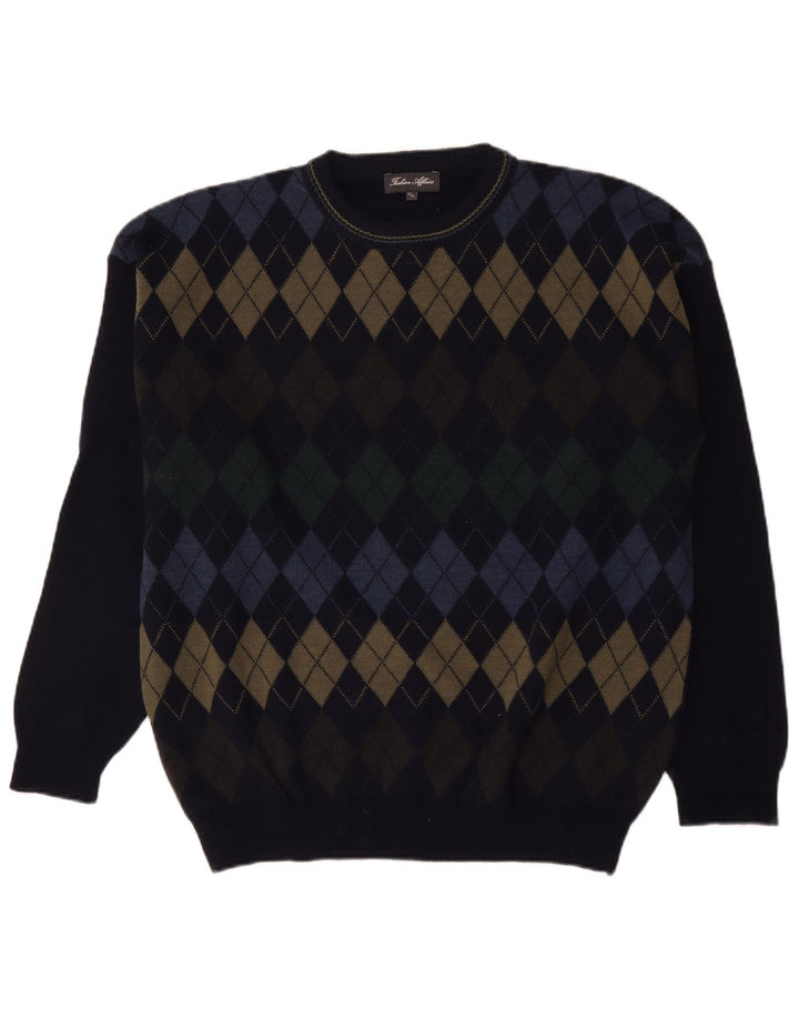 Maglione vintage da uomo girocollo IT 52/54 grande blu navy