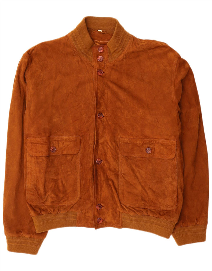 Giubbotto bomber vintage in pelle scamosciata da uomo IT 56 3XL in pelle marrone