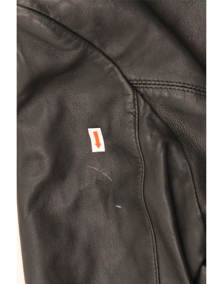 Giacca blazer in pelle vintage da donna a 3 bottoni UK 14 grande in pelle nera