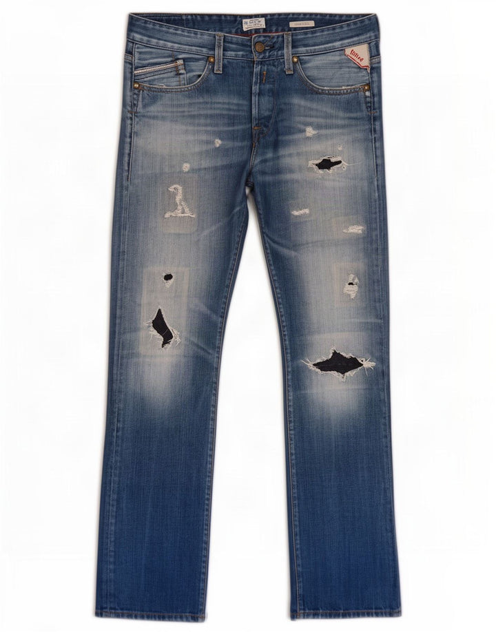 Replay Jeans dritti invecchiati Waitom da uomo W31 L32 in cotone blu