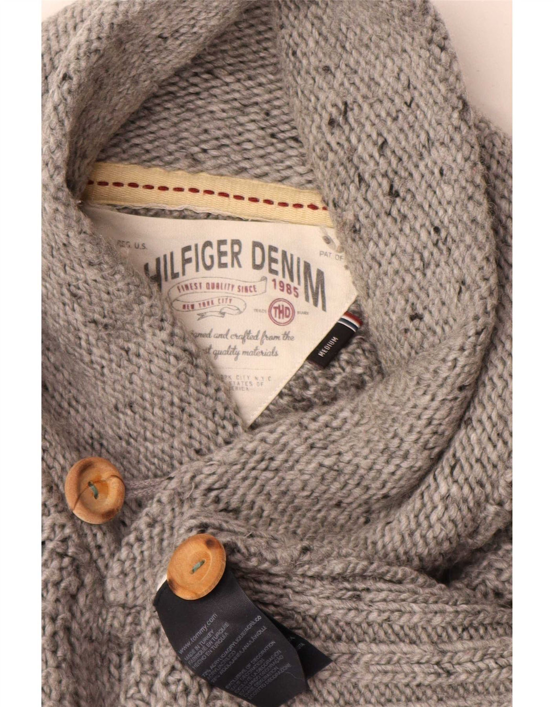 Tommy Hilfiger Maglione da uomo con collo a scialle in acrilico grigio medio