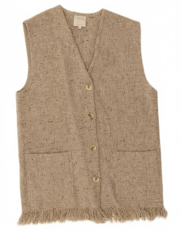 Maglione cardigan senza maniche vintage da donna UK 14 Lana screziata grigio medio