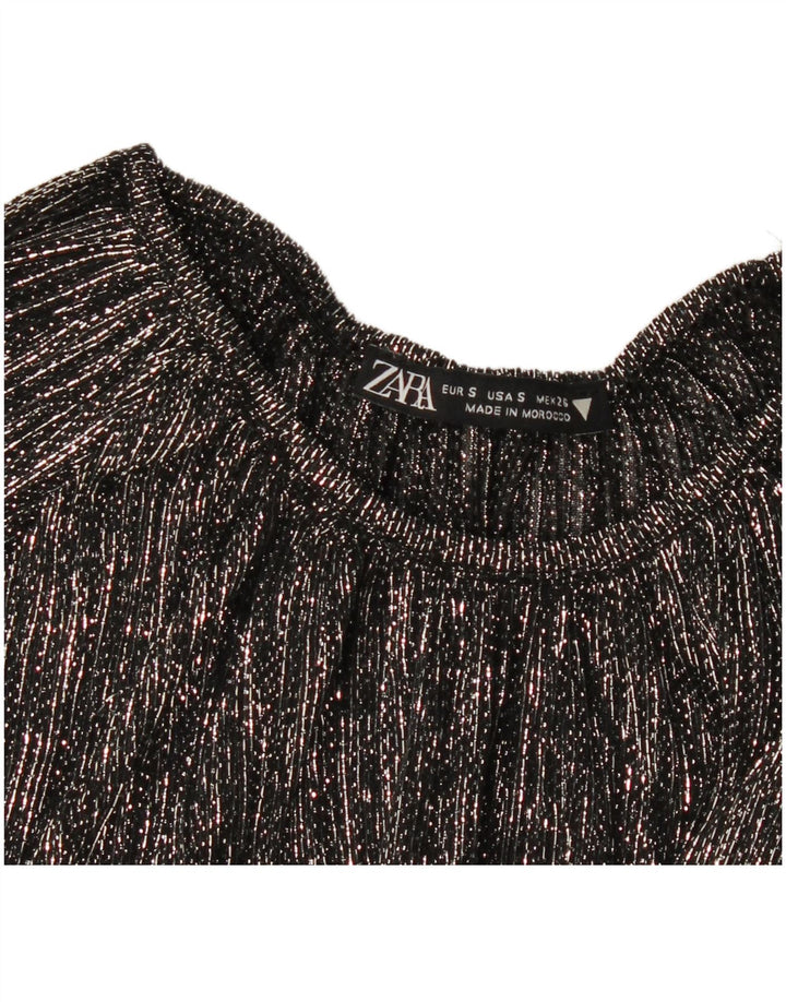 ZARA Camicetta Oversize a Maniche Lunghe da Donna UK 10 Piccola a Righe Nere