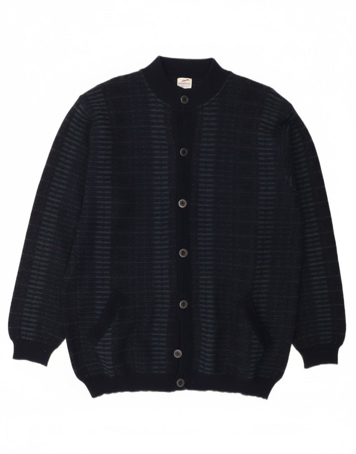 Maglione cardigan da uomo Bernardini lana geometrica media blu navy