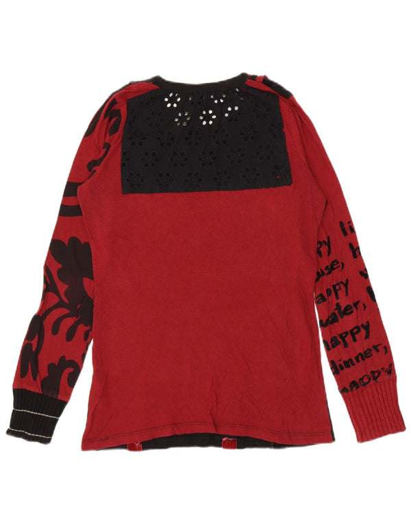 Desigual Donna Graphic Top Manica Lunga UK 10 Small Nero Colourblock
