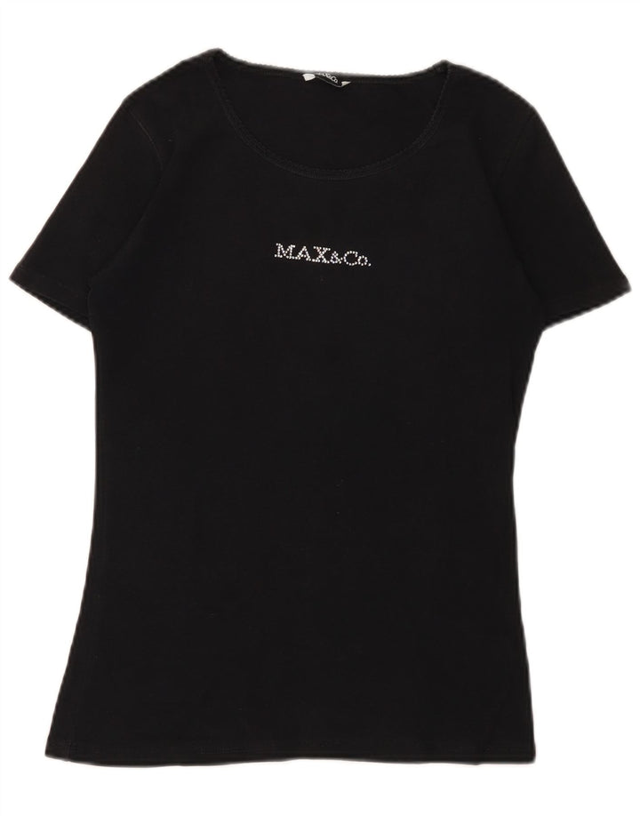 MAX & CO. T-shirt grafica da donna Top UK 12 cotone nero medio
