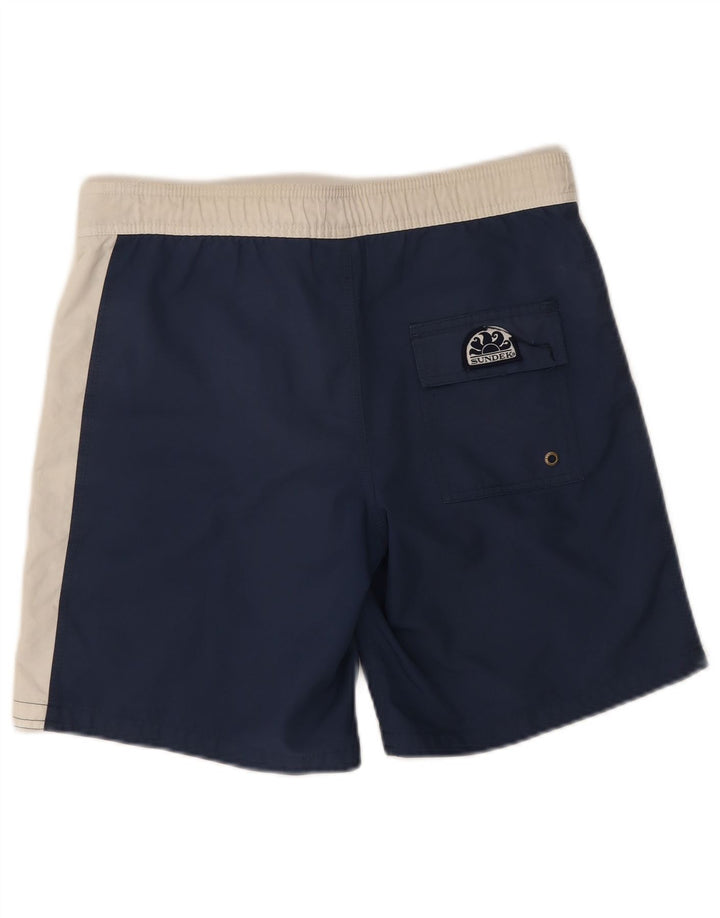 Pantaloncini da bagno grafici da uomo Sundek piccoli in poliestere color block blu navy