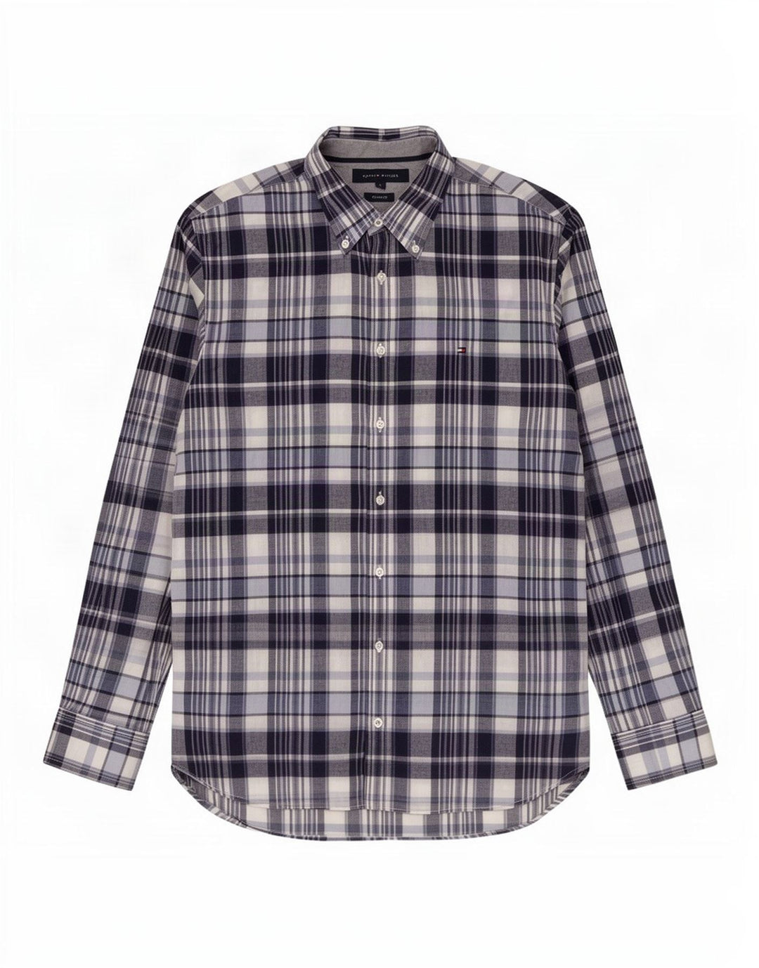 Camicia da uomo su misura Tommy Hilfiger Large in cotone a quadri blu navy