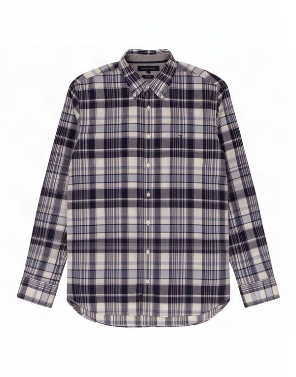 Camicia da uomo su misura Tommy Hilfiger Large in cotone a quadri blu navy