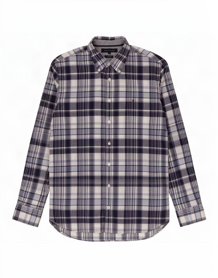 Camicia da uomo su misura Tommy Hilfiger Large in cotone a quadri blu navy